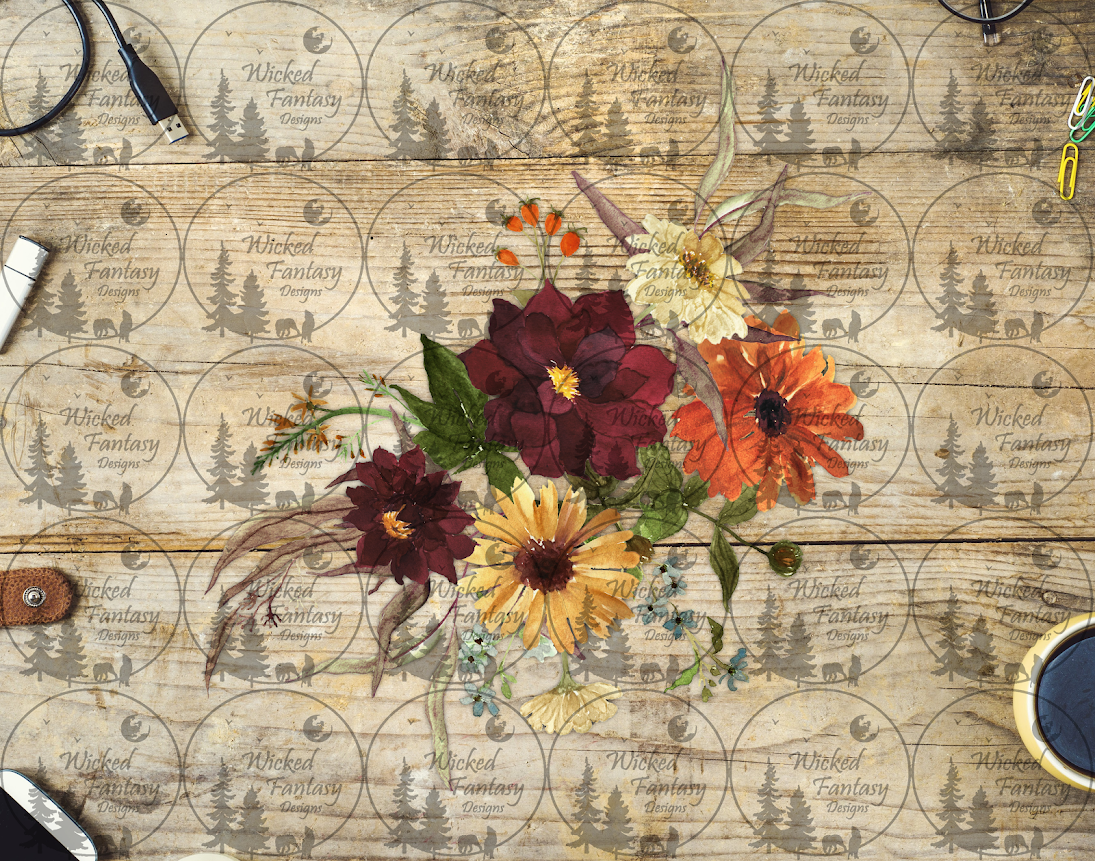 UVDTF Burgundy Gold Wildflower Arrangement
