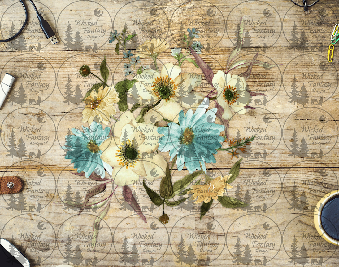 UVDTF Muted Teal Garden Floral Arrangement
