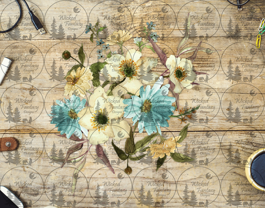 UVDTF Muted Teal Garden Floral Arrangement