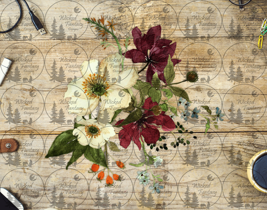 UVDTF Burgundy and Cream Floral Arrangement