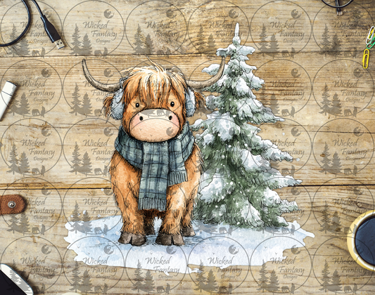 UVDTF Cute Highland Cow with Scarf and Ear Muffs