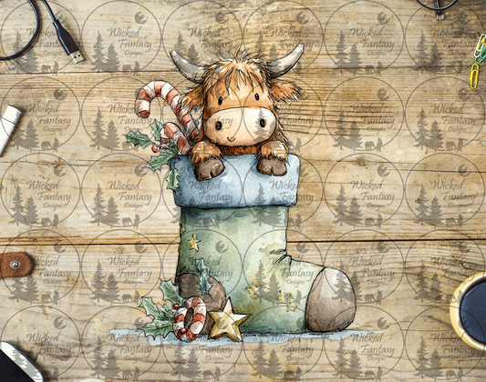UVDTF Cute Highland Cow in a Green Stocking