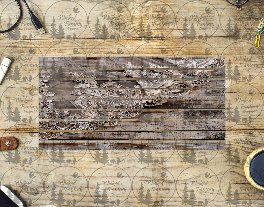 UVDTF Rustic Wood and Lace Striping 6x12" element