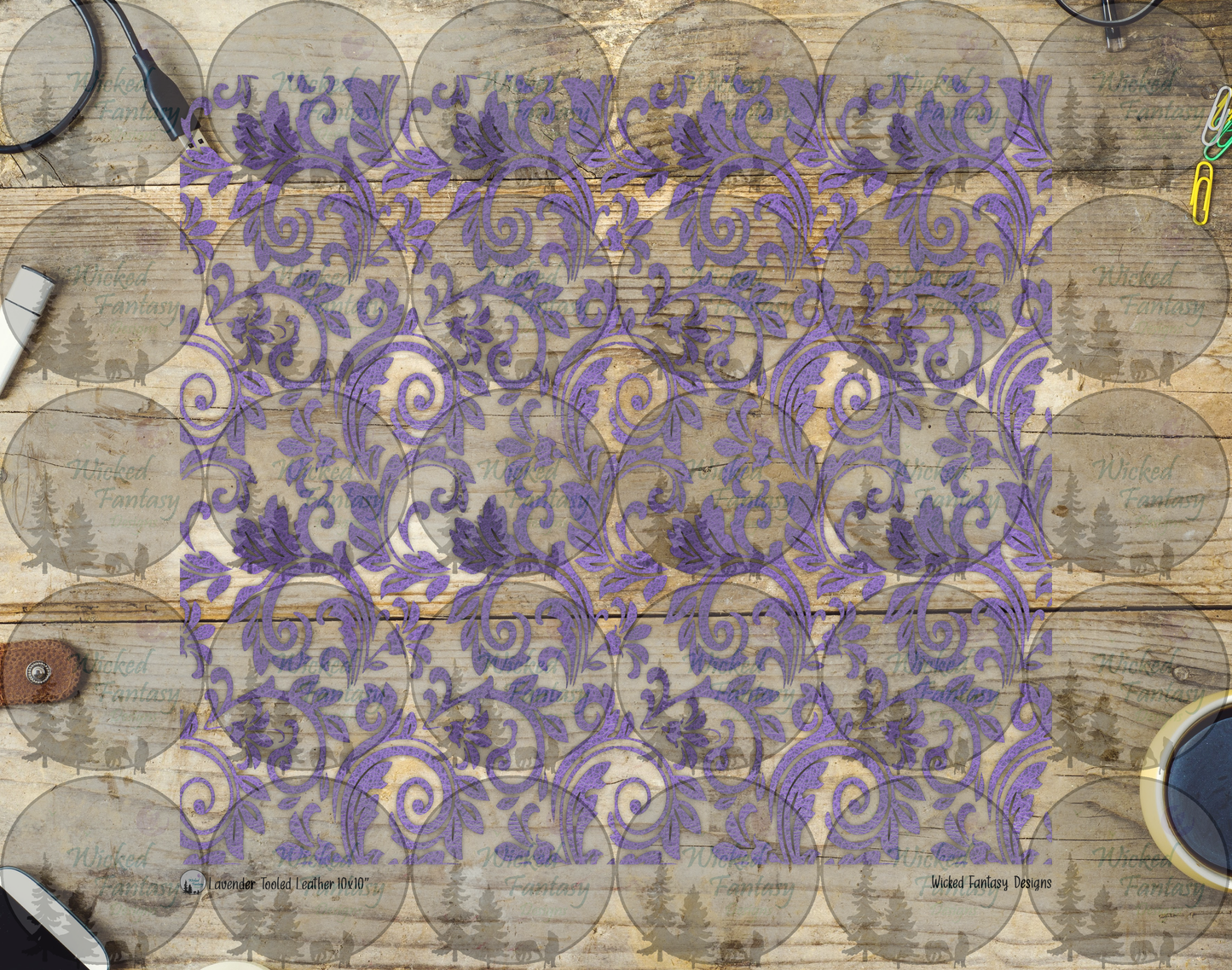 UVDTF Lavender Textured Tooled Leather 20oz 30oz 10"x10"