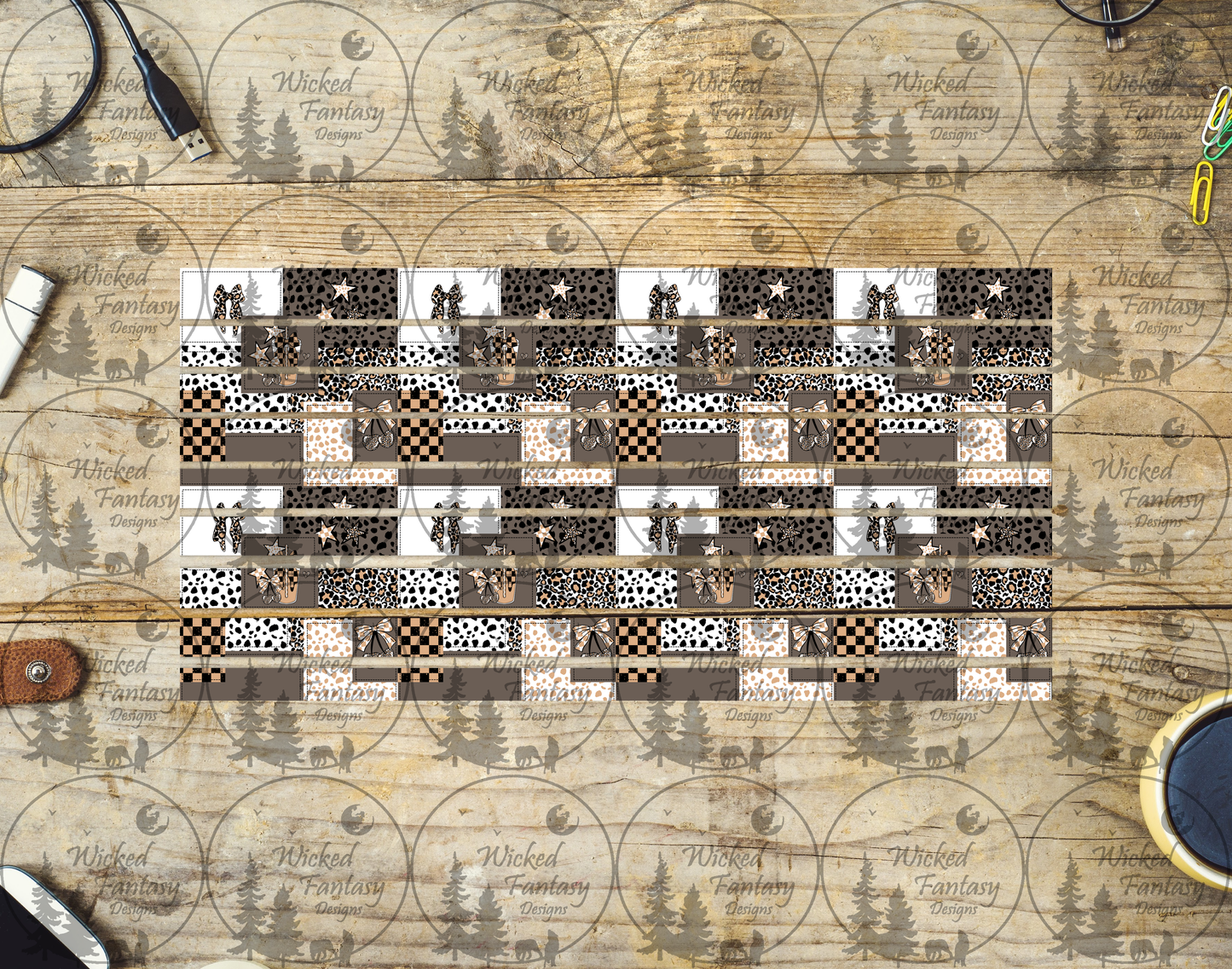 UVDTF Leopard Print Coffee Patchwork Striping 6x12" element