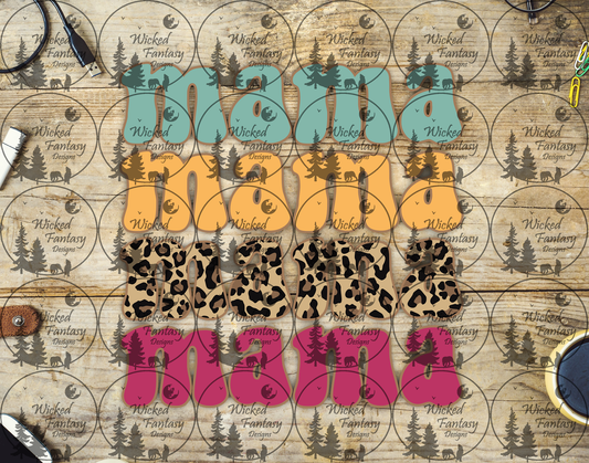 UVDTF Mama Leopard Print Pink Yellow and Teal