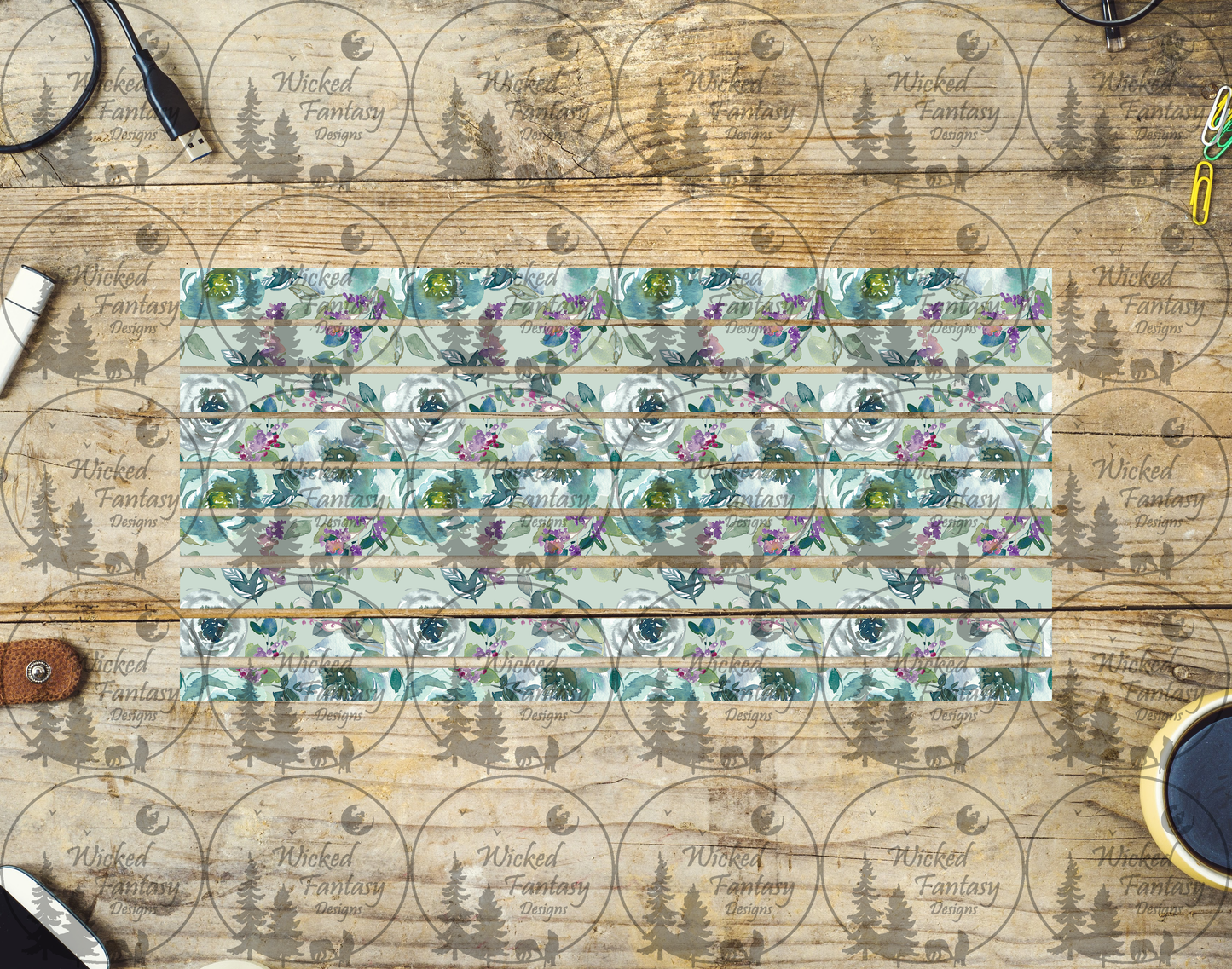 UVDTF Mint Floral 6x12" Striping element