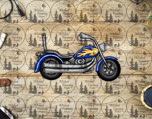 UVDTF Illustrated Motorcycle Blue with Flames