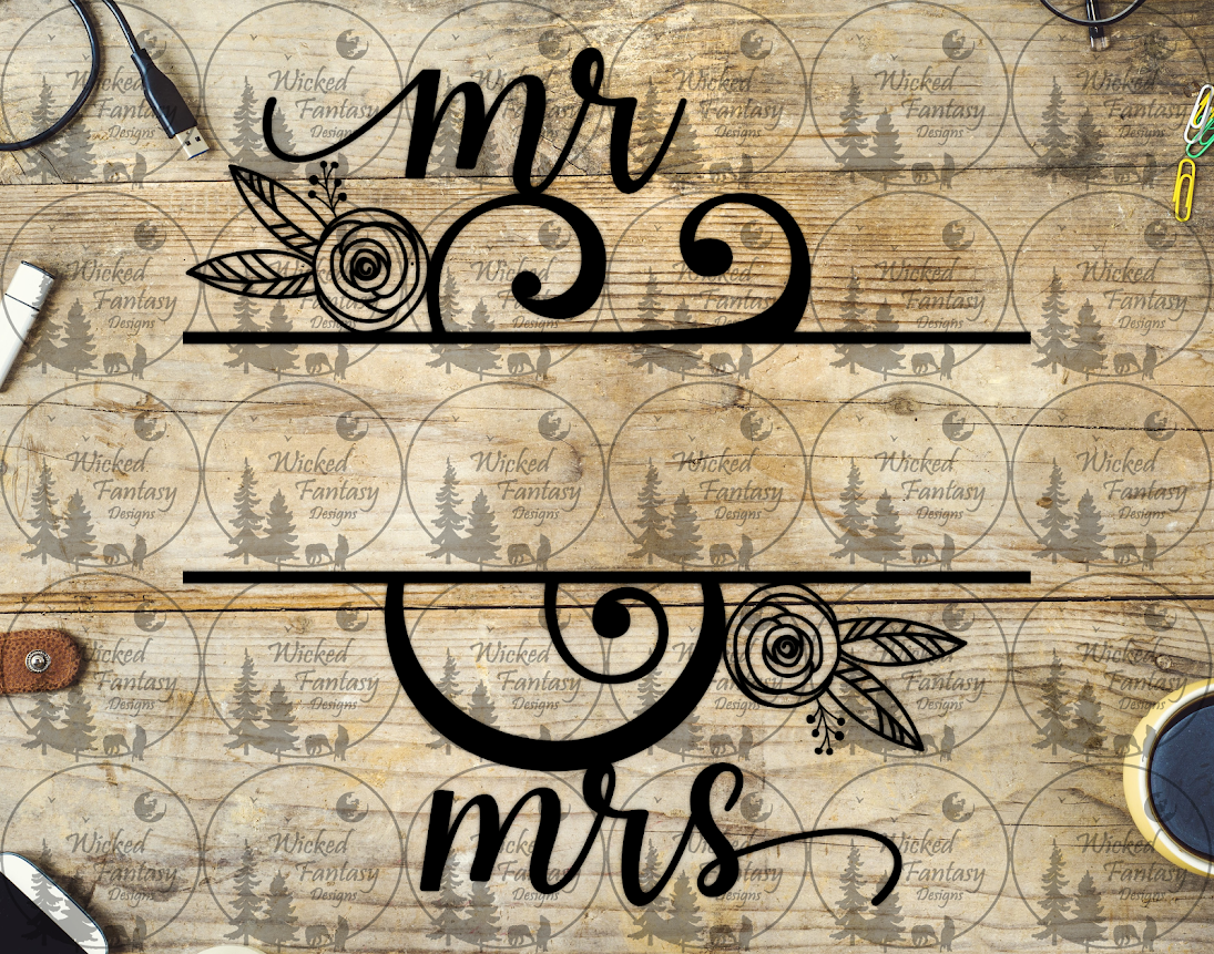 UVDTF Mr & Mrs Monogram with Line Art Roses