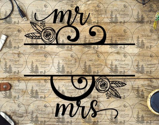 UVDTF Mr & Mrs Monogram with Line Art Roses