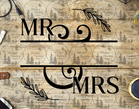 UVDTF Mr & Mrs Monogram with Leaves and Lines