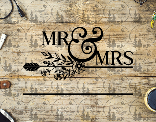 UVDTF Mr & Mrs Monogram with Flowers and Feather