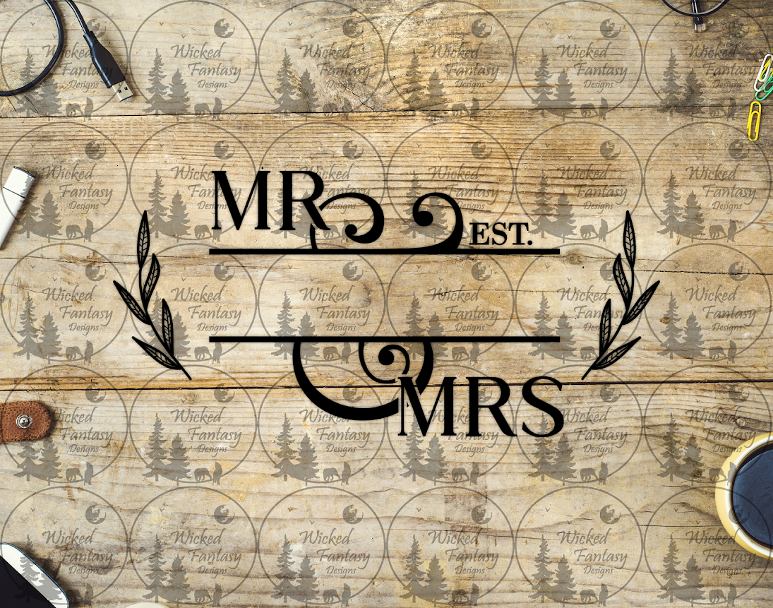 UVDTF Mr & Mrs Monogram with Leaves EST