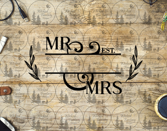 UVDTF Mr & Mrs Monogram with Leaves EST
