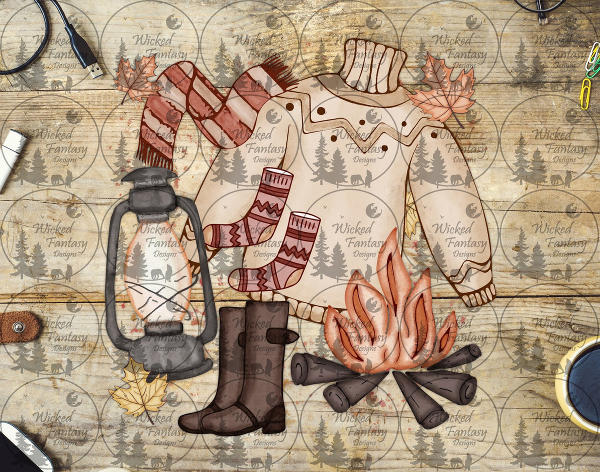 UVDTF Sweater Boots Lantern and Camp Fire