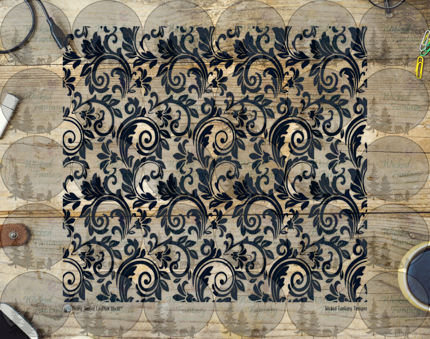 UVDTF Navy Textured Tooled Leather 20oz 30oz 10"x10"