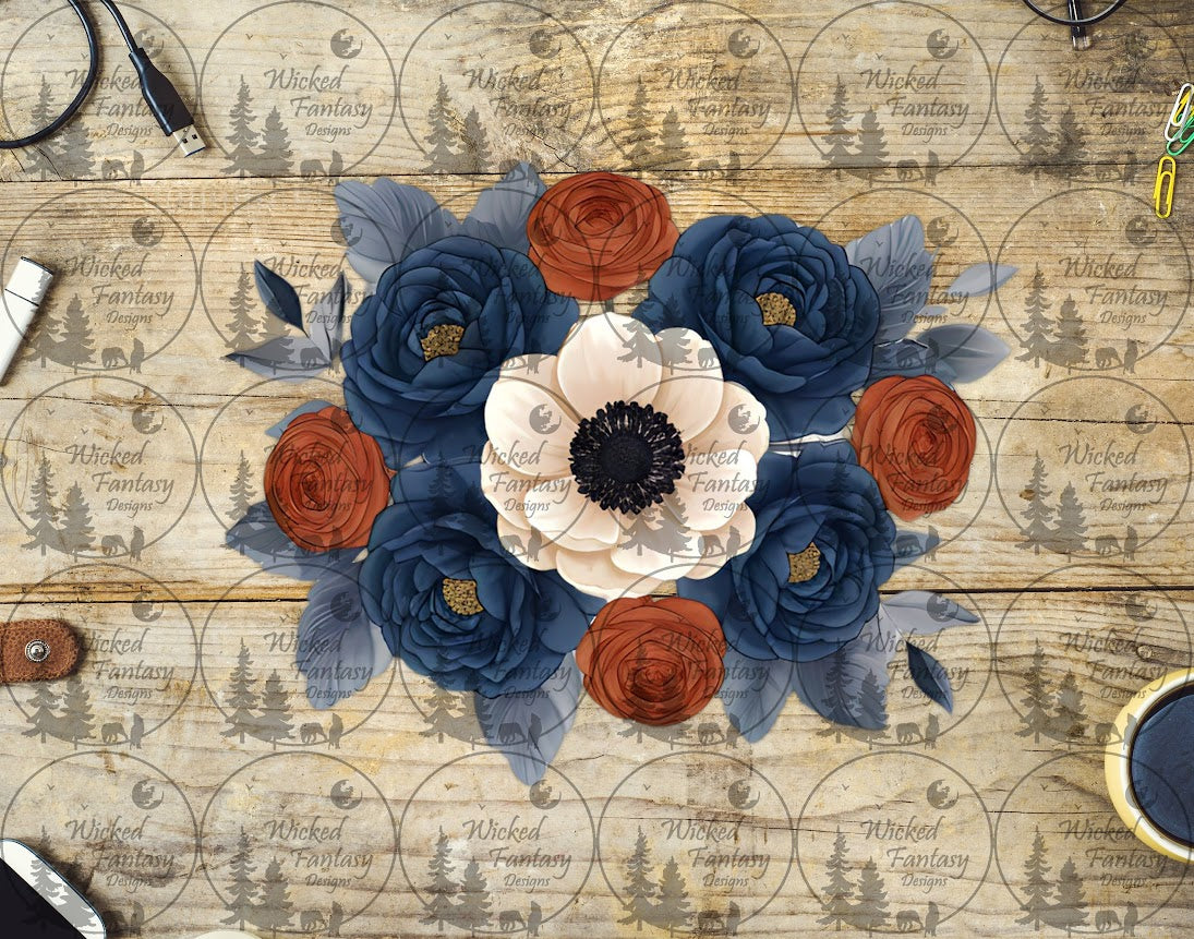 UVDTF Ivory Navy and Rust Floral