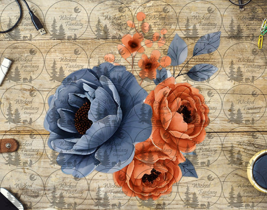 UVDTF Dusty Blue and Rust Floral