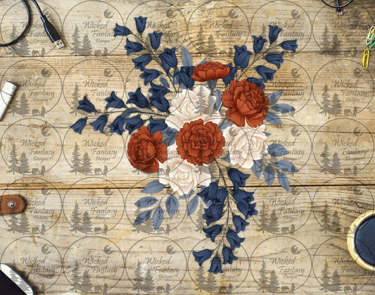 UVDTF Dusty Blue Ivory and Rust Floral Spray