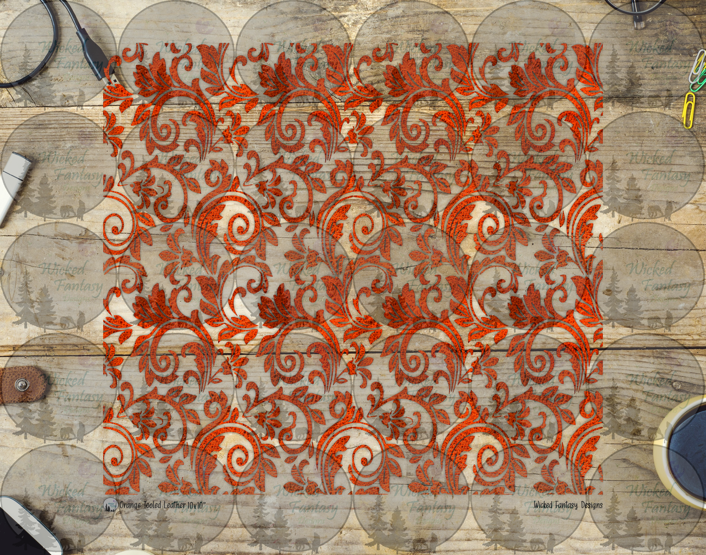 UVDTF Orange Textured Tooled Leather 20oz 30oz 10"x10"