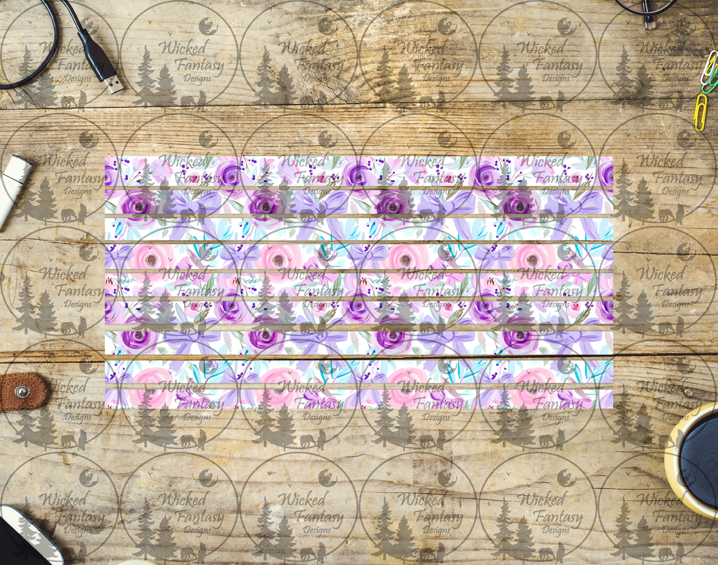 UVDTF Painted Floral and Bows 6x12" Striping element