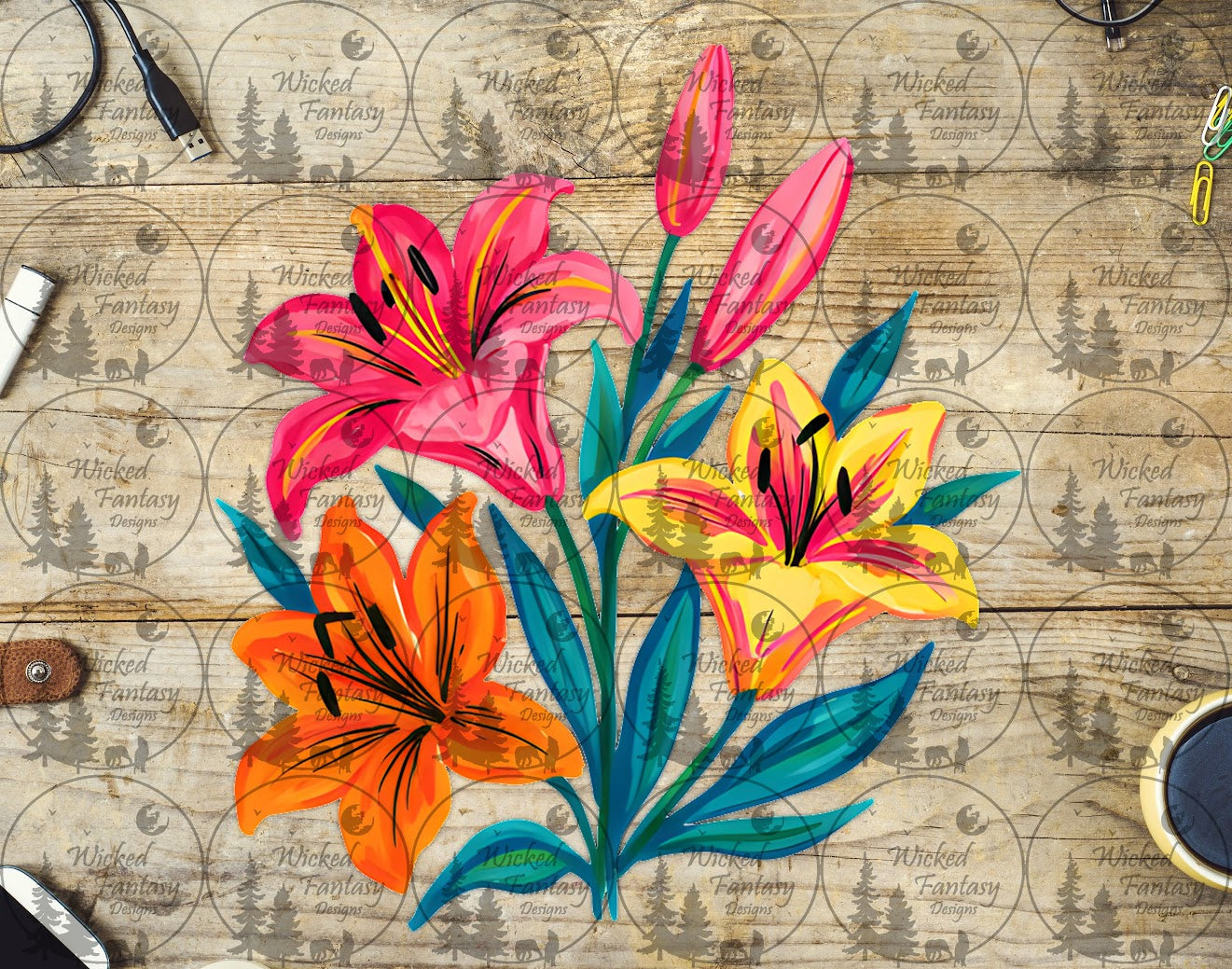 UVDTF Painted Bright Lily Trio
