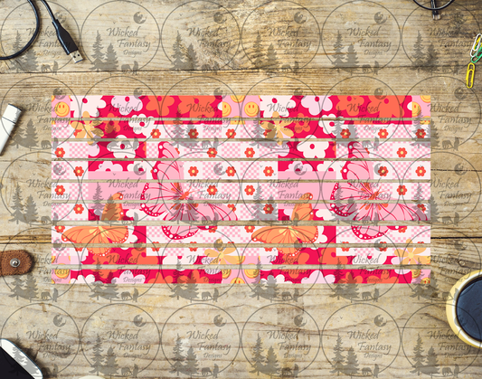 UVDTF Pink Butterfly Patchwork Striping 6x12" element