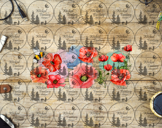 UVDTF Red Poppies and Bee