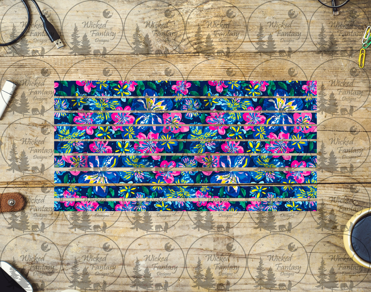 UVDTF Pink Blue and Teal Floral 6x12" Striping element