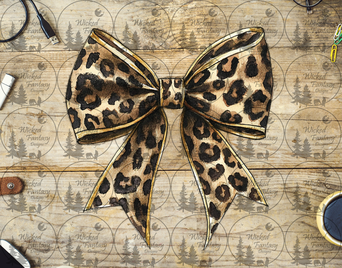 UVDTF Leopard Print Bow with Gold Edges