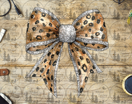 UVDTF Golden Leopard Bow with Silver Edging