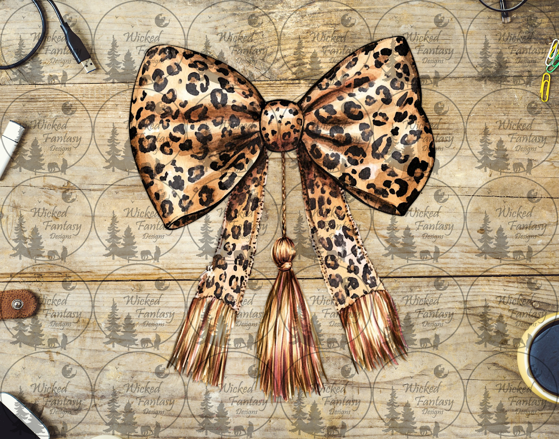 UVDTF Golden Leopard Bow with Fringe