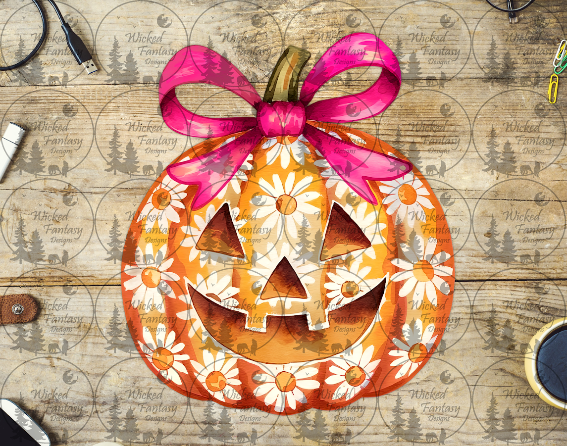 UVDTF Orange and Daisy Jack O' Lantern with Bow