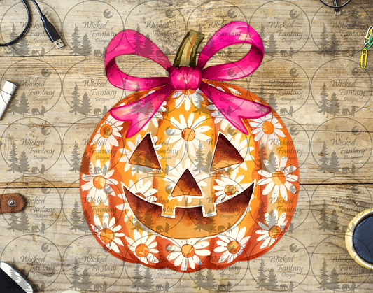 UVDTF Orange and Daisy Jack O' Lantern with Bow