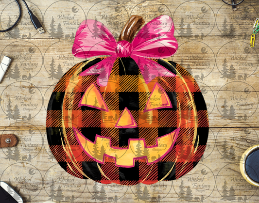 UVDTF Orange and Black Plaid Jack O' Lantern with Bow