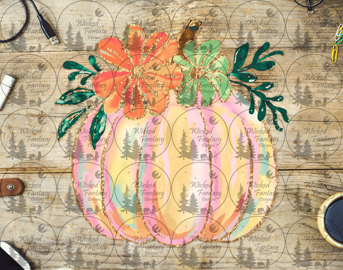 UVDTF Pastel Pumpkin with Orange and Green Flowers