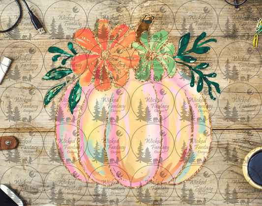 UVDTF Pastel Pumpkin with Orange and Green Flowers
