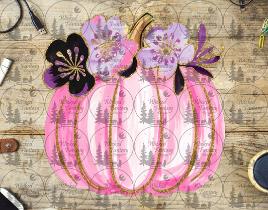 UVDTF Pink Pumpkin with Pink and Purple Flowers