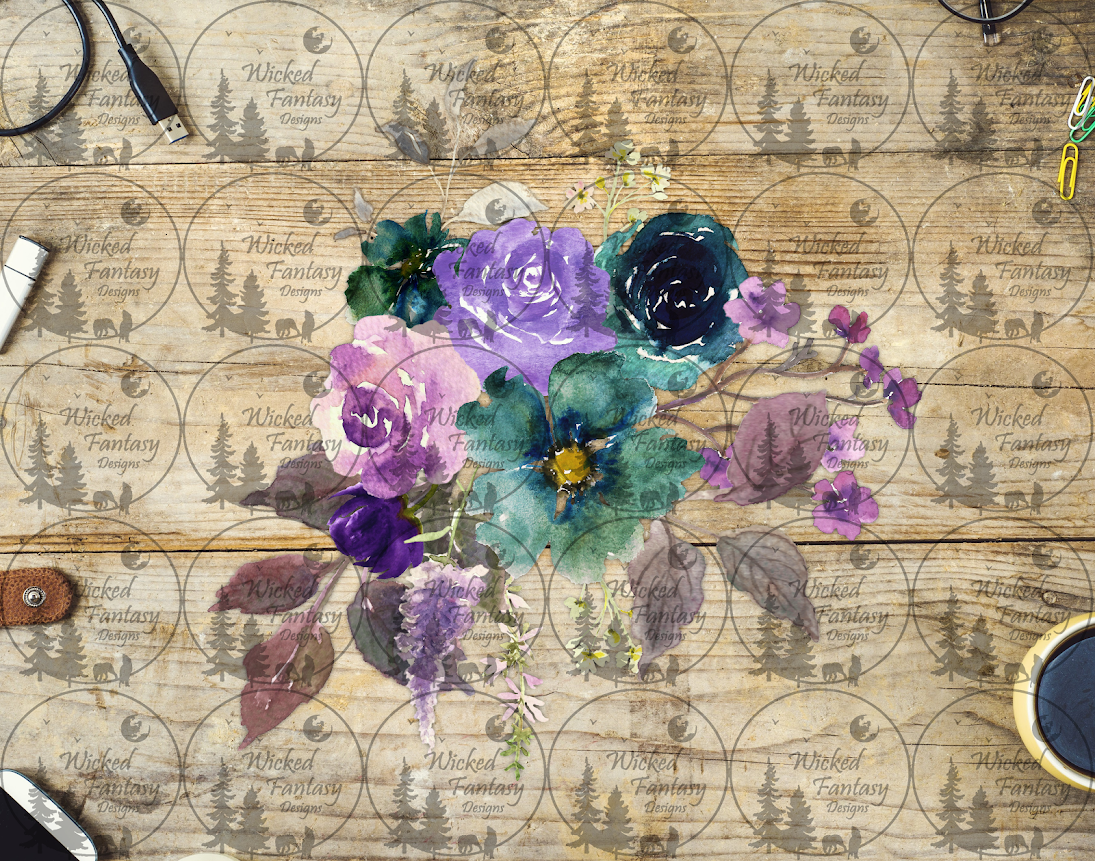 UVDTF Purple Teal Lavender Floral Arrangement
