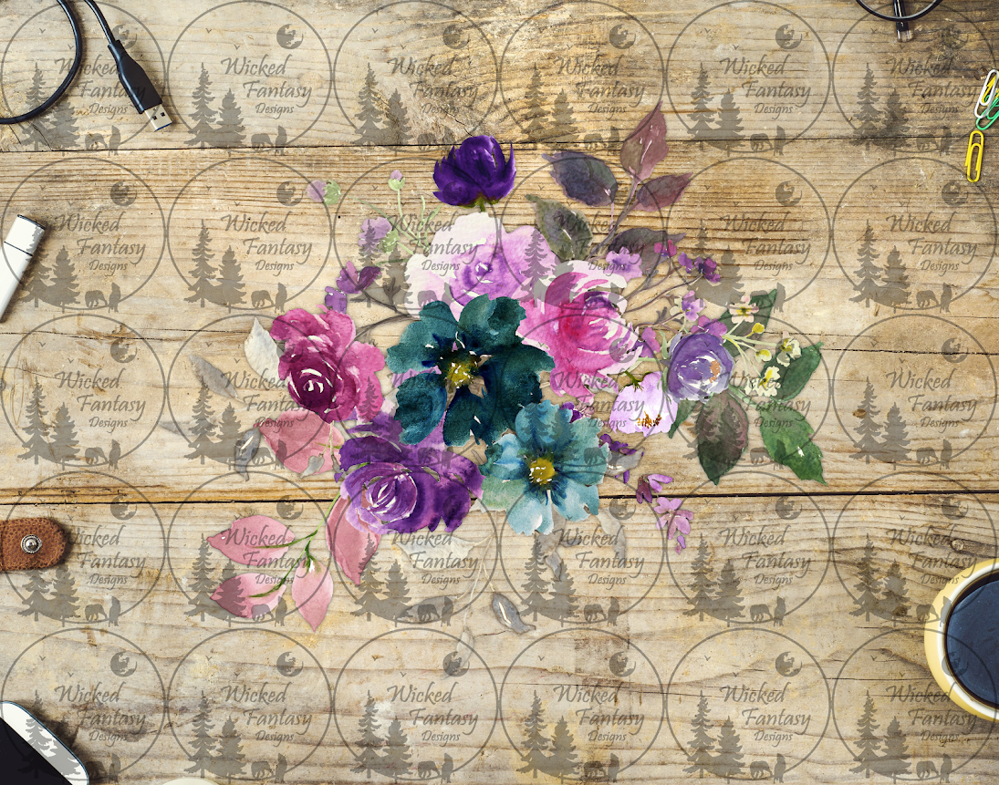 UVDTF Purple Pink Teal Floral Arrangement