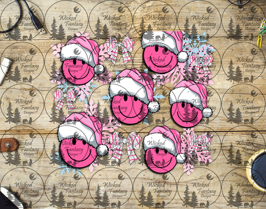 UVDTF Pink Santa Hats Bows and Snowflakes 20oz 30oz 10"x10" Element