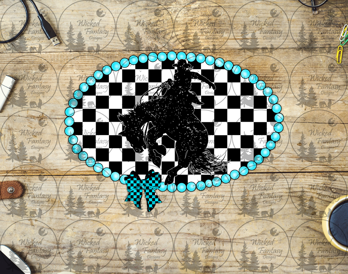 UVDTF Checkered Buckle with Bucking Horse