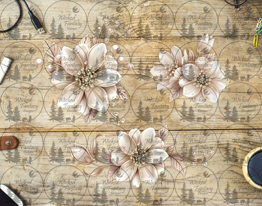 UVDTF Rhinestone Ivory Flower Trio