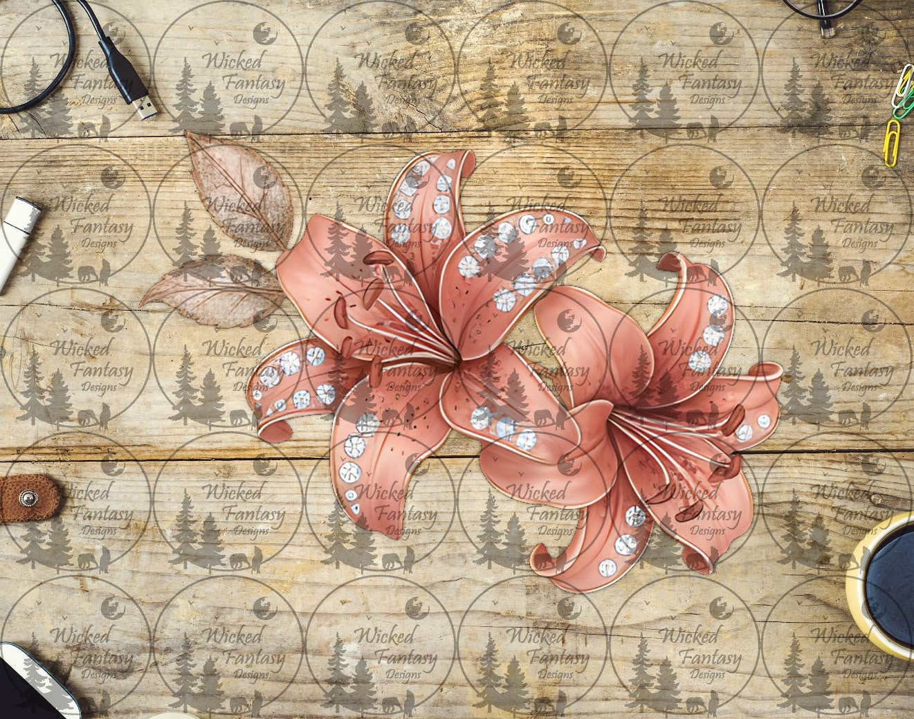 UVDTF Rhinestone Coral Lilies