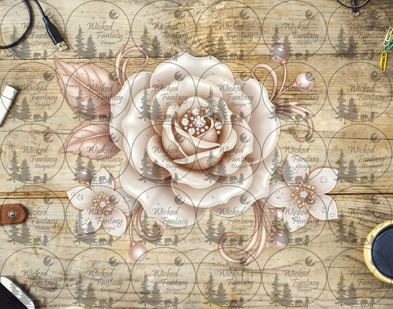 UVDTF Pearls and Rhinestone Ivory Rose