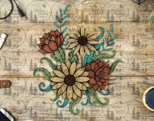UVDTF Goldenrod and Rust Western Cactus Floral