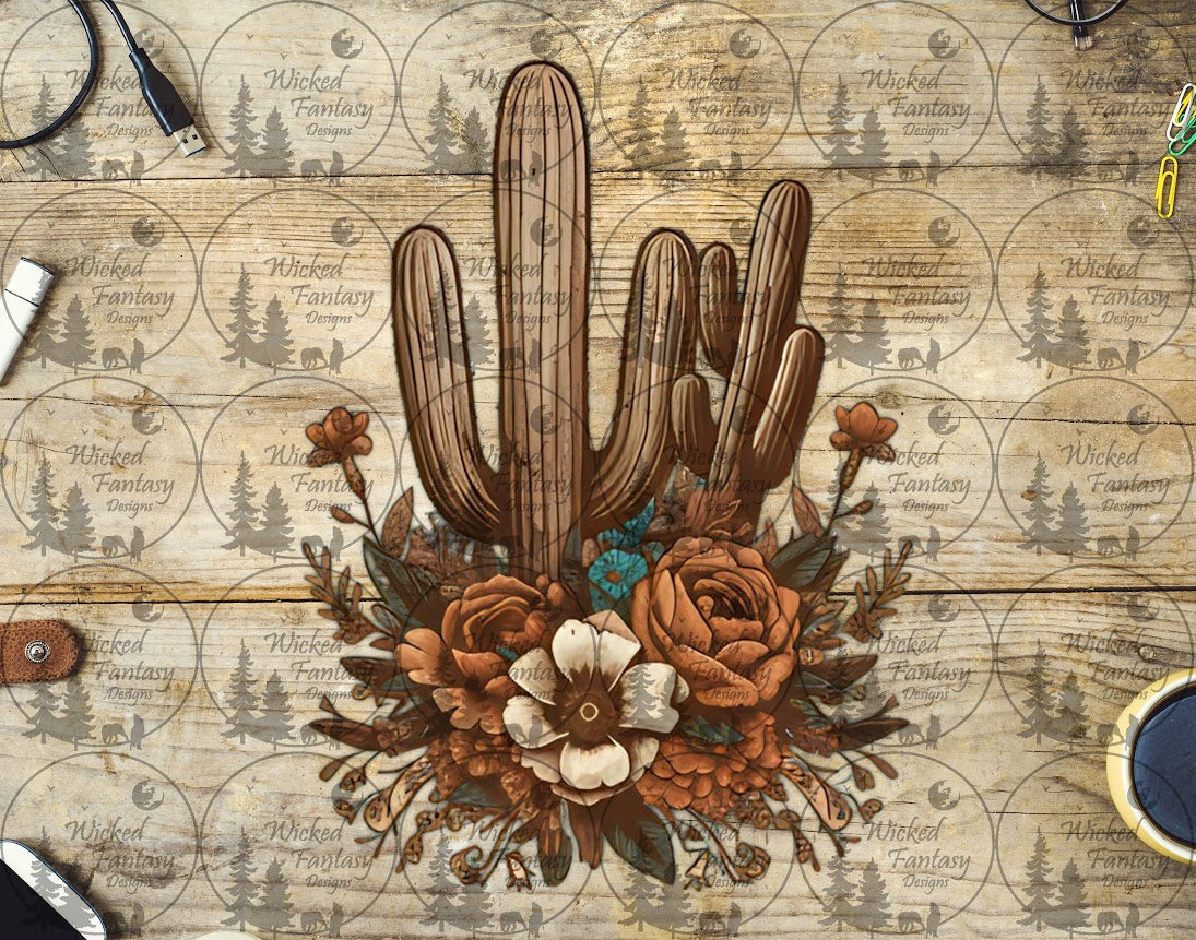 UVDTF Rust and Teal Floral with Cactus