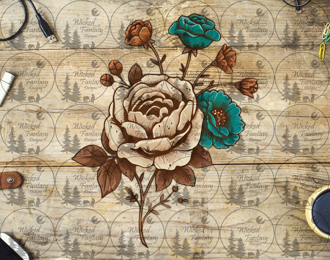 UVDTF Cream Rust and Teal Floral