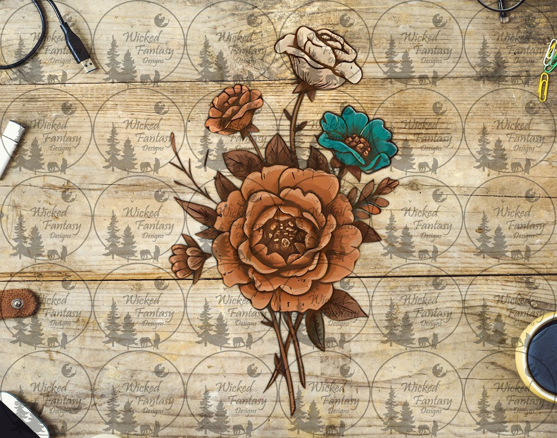 UVDTF Rust and Teal Floral