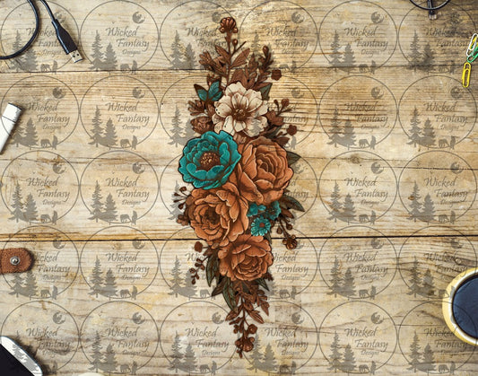 UVDTF Ivory Rust and Teal Western Floral Vertical Element